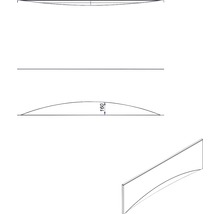 Technische Zeichnung einer gebogenen Wandverkleidung mit Maßangaben