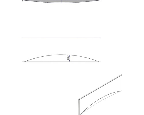Technische Zeichnung einer gebogenen Wandverkleidung mit Maßangaben