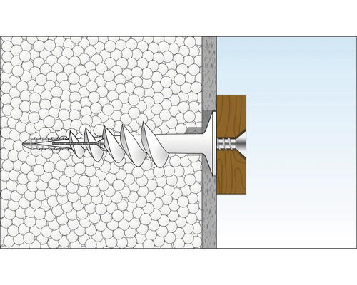 Befestigung einer Schraube in einer Dämmplatte mit Dübel