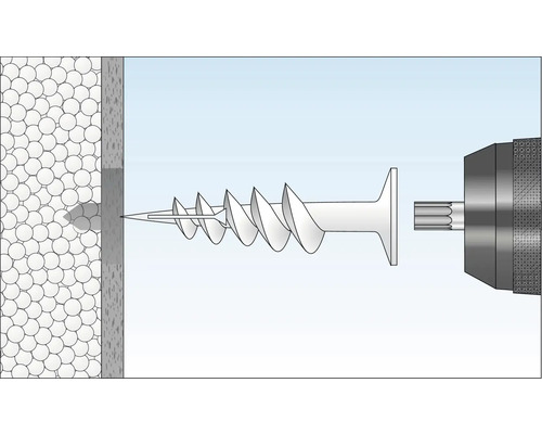 Illustration einer Schraube mit Dübel vor einer Wand