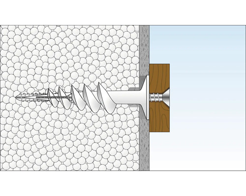 Illustration einer Hohlraumdübelbefestigung in einer Wand