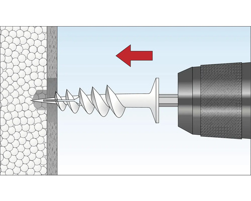 Illustration eines Bohrers, der eine Schraube in eine Wand dreht