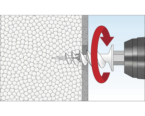Illustration einer Dämmstoffschraube, die in einer Dämmplatte befestigt wird