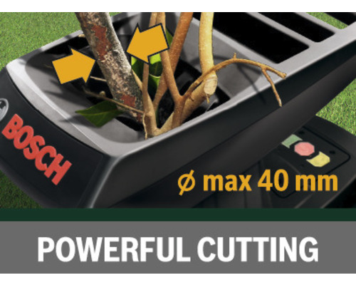 Bosch Gartenhäcksler mit einer maximalen Aststärke von 40 Millimetern