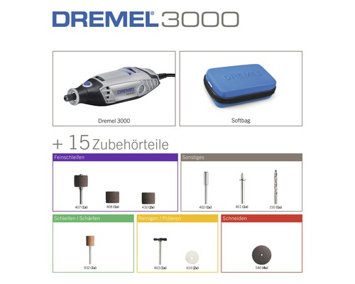 Dremel 3000 Multifunktionswerkzeug mit Softbag und 15 Zubehörteilen
