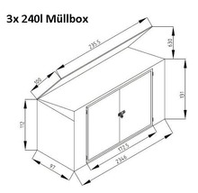 Mülltonnenbox WESTMANN für 3 Mülltonnen inkl. Gasdruckfedern 235 x 100 x 131 cm anthrazit