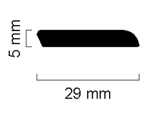 Abmessungen einer Fußleiste: 5 mm Höhe und 29 mm Breite