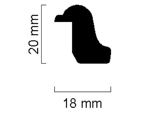 Abmessungen einer Zierleiste: 20 mm hoch und 18 mm breit