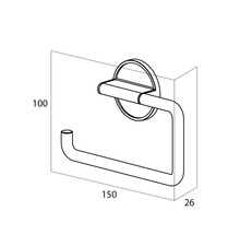 Technische Zeichnung eines Toilettenpapierhalters mit Maßangaben.
