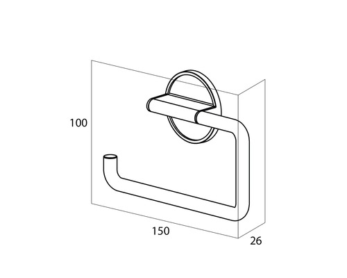 Technische Zeichnung eines Toilettenpapierhalters mit Maßangaben.