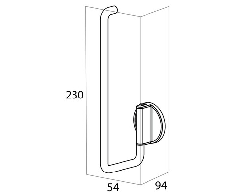 Zeichnung eines Papierrollenhalters mit Maßangaben