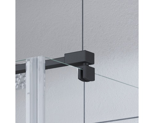 Detailaufnahme eines Duschkabinenbeschlags mit Stabilisierungsstange