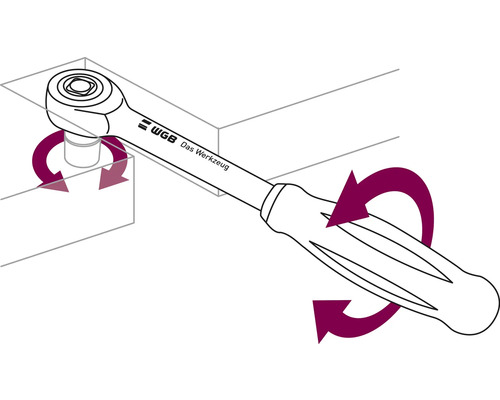 Illustration einer Knarre im Einsatz mit Drehbewegung
