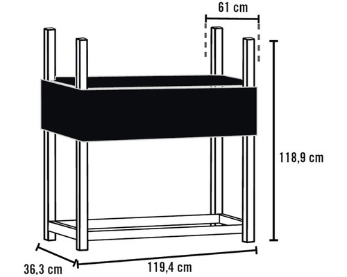 Technische Zeichnung eines Pflanztisches mit Maßangaben