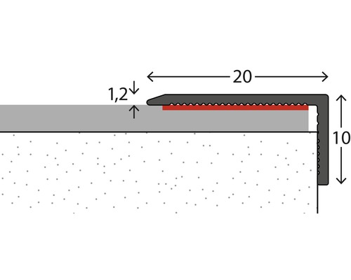 Profil für Treppenkanten mit den Maßen 20 cm Breite und 10 cm Höhe