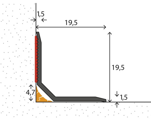 Illustration eines Eckprofils mit Maßangaben