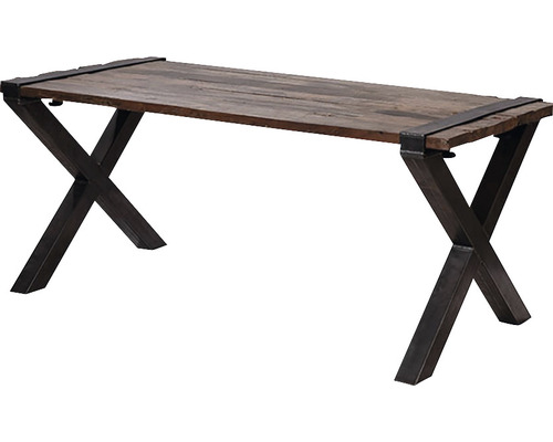 Esstisch mit Holztischplatte und Metallgestell in X-Form