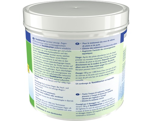 Teichstarter zur Aufbereitung von Teichwasser in einem weißen Behälter