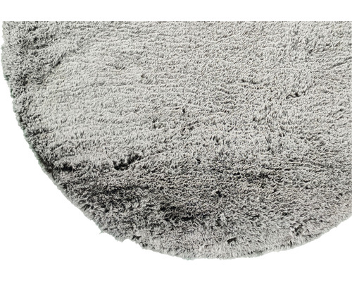 Grauer runder Teppich mit hohem Flor