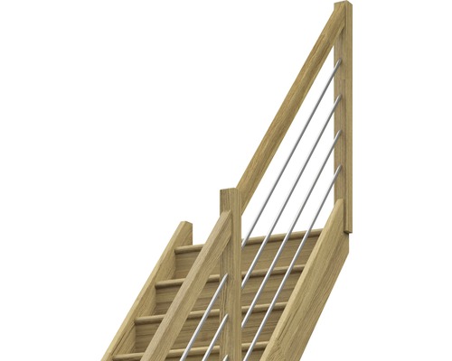 Holztreppe mit Geländerstäben