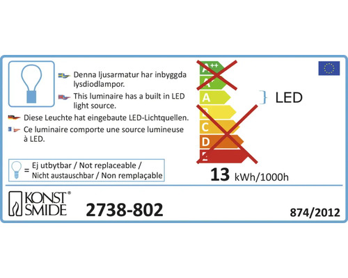 Energielabel mit Informationen zur LED-Leuchte und zum Hersteller Konstsmide