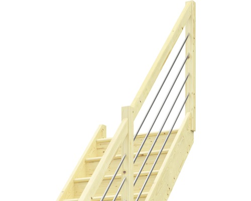 Holztreppe mit Edelstahlgeländer