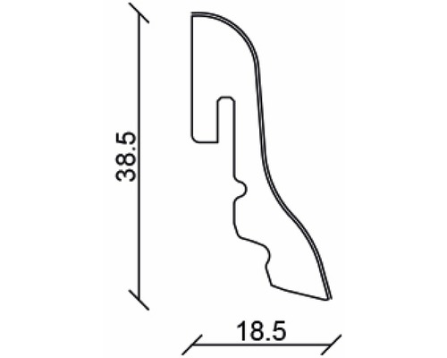 Abmessungen eines Sockelleistenprofils: 38,5 x 18,5 mm