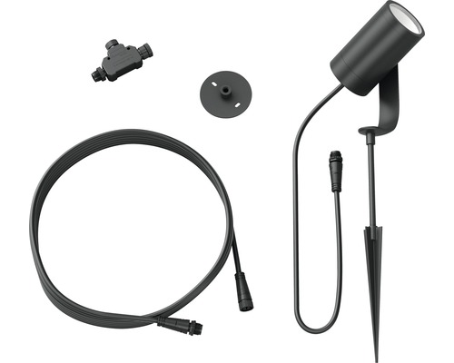 Gartenstrahler mit Erdspieß, Anschlusskabel und Verbindungsstück