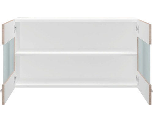 Offener Badezimmerschrank mit zwei Regalböden