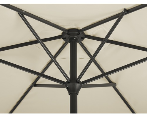 Unteransicht eines Sonnenschirms mit Metallgestell