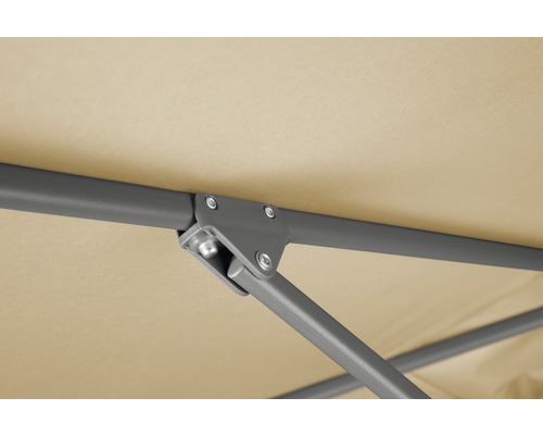 Detailansicht des Gestells und des Stoffdachs eines Pavillons