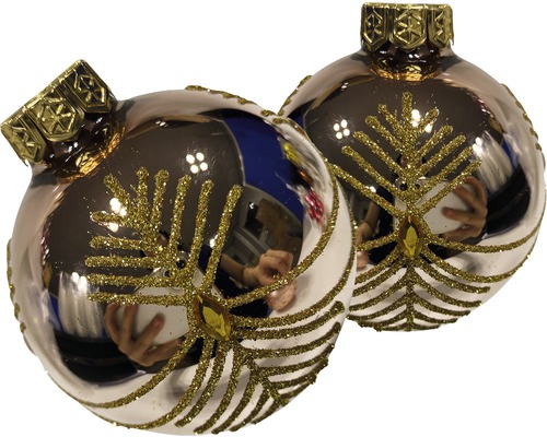 Zwei Christbaumkugeln mit Dekor