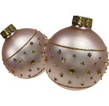 Zwei Christbaumkugeln mit Zierstreifen und Schmucksteinen