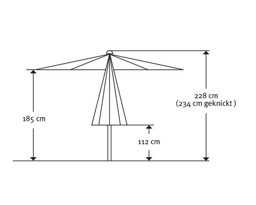 Skizze eines Sonnenschirms mit Höhenangaben