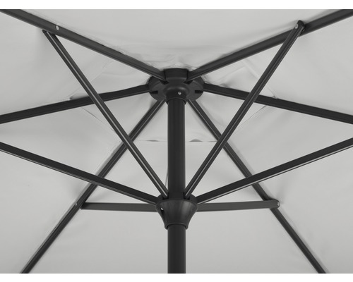 Ansicht von unten auf ein Sonnenschirmgestell mit Streben