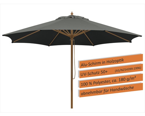 Grauer Gartenschirm mit Holzoptik