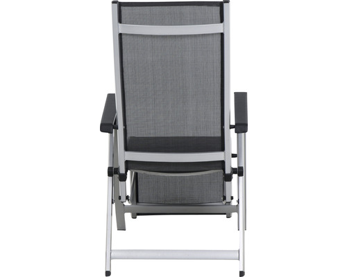 Gartensessel mit Aluminiumrahmen und Textilbespannung von hinten