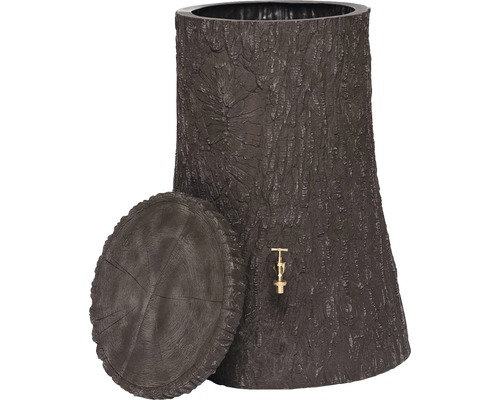 Regentonne in Baumstumpfoptik mit Wasserhahn und Deckel