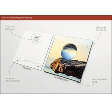 Glasbild Produktbeschreibung mit Aufhängevorrichtung und glänzender Oberfläche