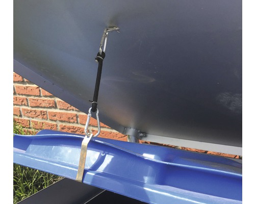 Detailansicht einer Mülltonnenbox mit Befestigungsdetails für den Deckel