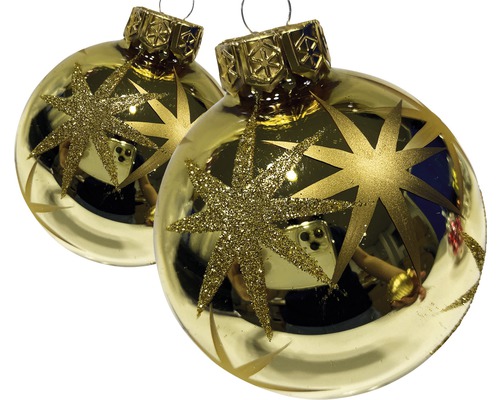 Zwei Christbaumkugeln mit Sternmotiven