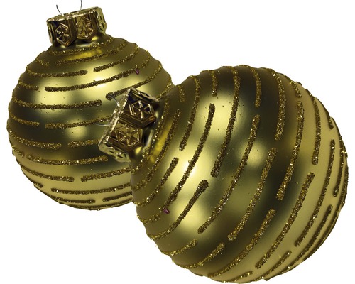 Zwei Christbaumkugeln mit Dekor
