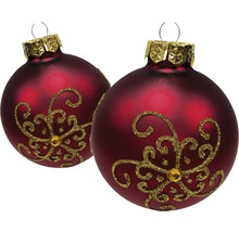 Zwei Christbaumkugeln mit Dekor