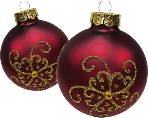 Zwei Christbaumkugeln mit Dekor