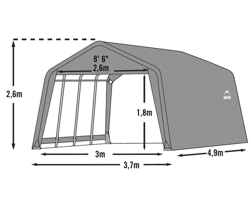 Abbildung eines Unterstandes mit Größenangaben.