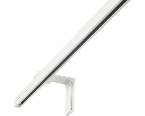 Weiße Stromschienenschiene mit Halterung zur Deckenmontage.
