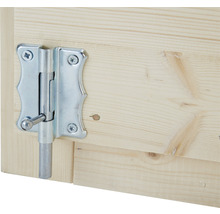 Bolzenriegel aus Metall an Holztür