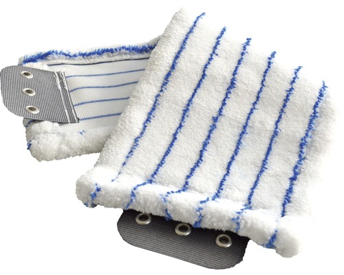 Zwei weiße Moppbezüge mit Streifen und Ösenbefestigung