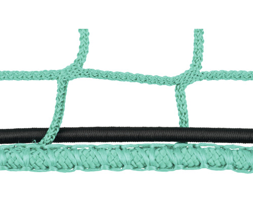 Detailansicht eines Trampolinnetzes mit schwarzem Spannband