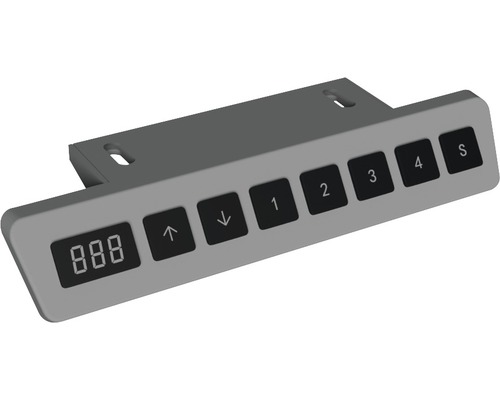 Bedienelement für einen Schreibtisch mit digitaler Anzeige und Tasten zur Höhenverstellung.